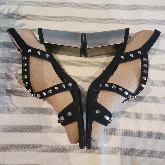 Prada Blue Suede Studded Sandals - Picture 4 of 16